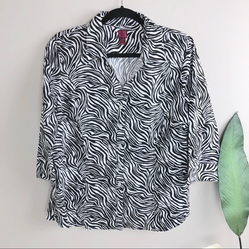 212 Collection Zebra Print Button Down 3/4 Shirt
